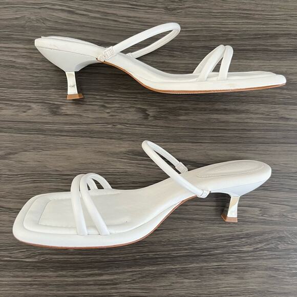 Schutz Agatha Mid Leather Strappy White Square Toe Kitten Heel Slide Sandals 9.5 - Picture 8 of 11